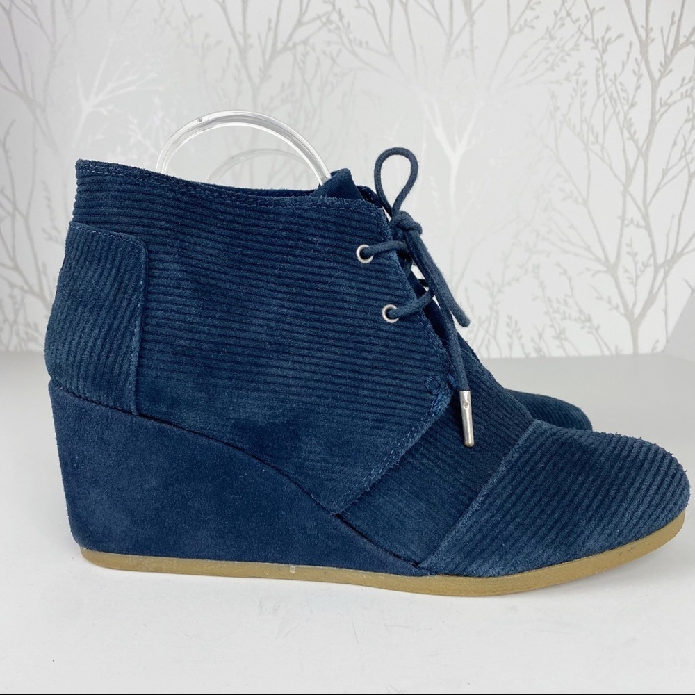 TOMS Navy Blue Suede Corduroy Desert Wedge Booties Size:  12 Ankle Boot - Picture 2 of 11